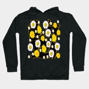 Black Cat silhouette on top of wildflowers feelings pattern black cats  among dandelions And daisies floral bright flowers of spring and summer Hoodie